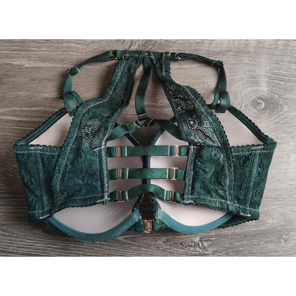 Victoria's Secret Very Sexy Push-Up Bra 32DD 70E Green Lace Racerback Cage - Picture 2 of 7